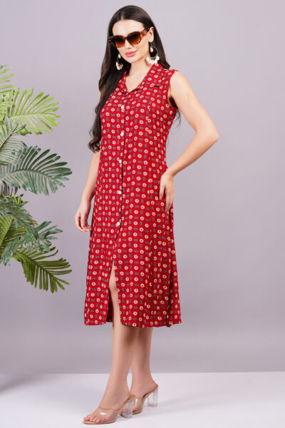 Women Red Color Viscose Rayon Fabric Fit and Flare Dress
