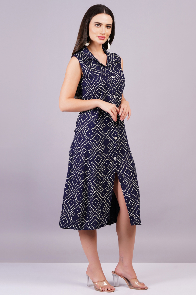 Women Dark Blue Color Viscose Rayon Fabric Fit and Flare Dress - Image 4