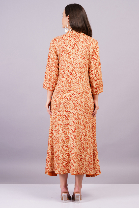 Women Orange Color Viscose Rayon Fabric Fit and Flare Dress - Image 2