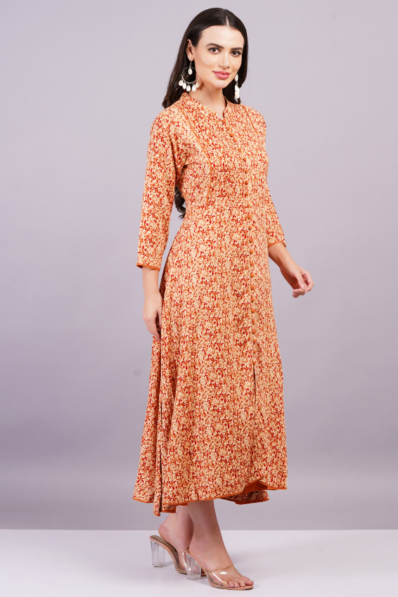 Women Orange Color Viscose Rayon Fabric Fit and Flare Dress - Image 4