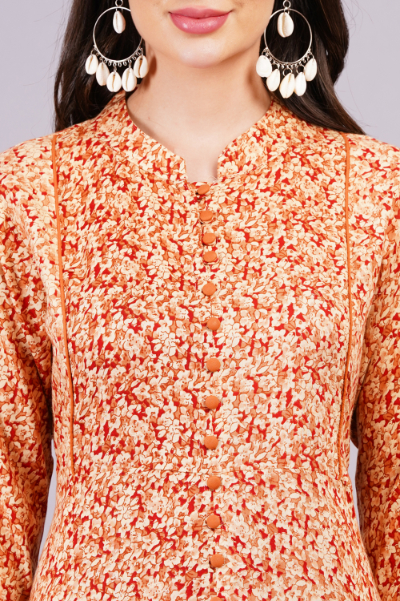 Women Orange Color Viscose Rayon Fabric Fit and Flare Dress - Image 5