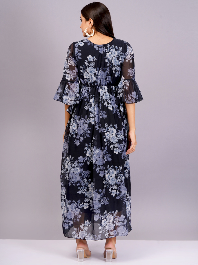 Women Black Color Georgette Fabric Fit and Flare Dress - Image 2