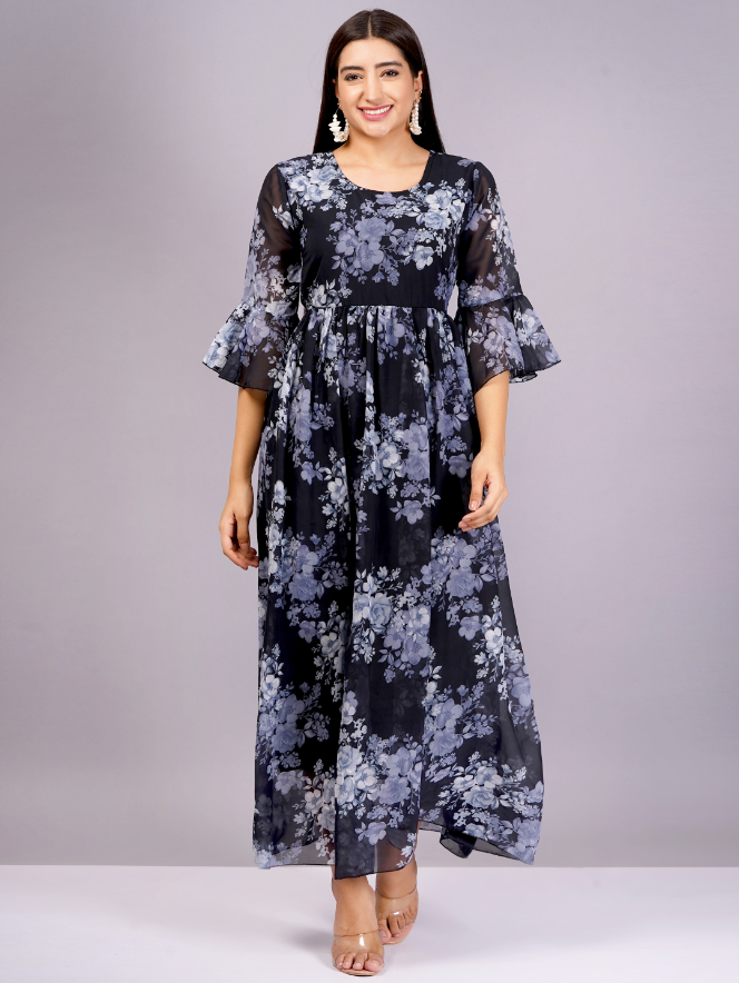 Women Black Color Georgette Fabric Fit and Flare Dress - Image 3