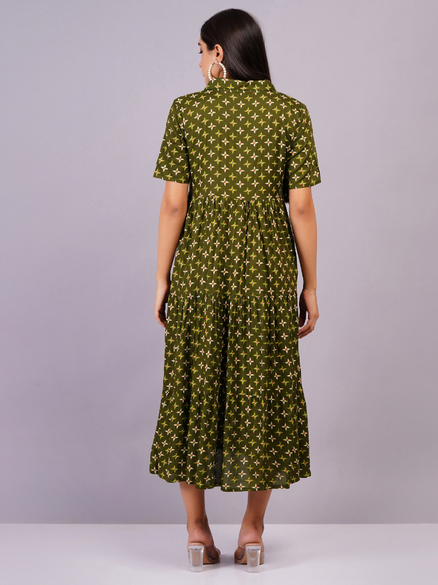 Women Green Color Viscose Rayon Fabric Fit and Flare Dress - Image 2