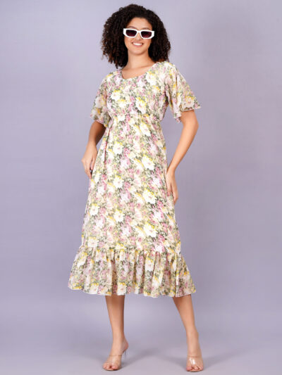 Women Multicolor Color Georgette Fabric Fit and Flare Dress