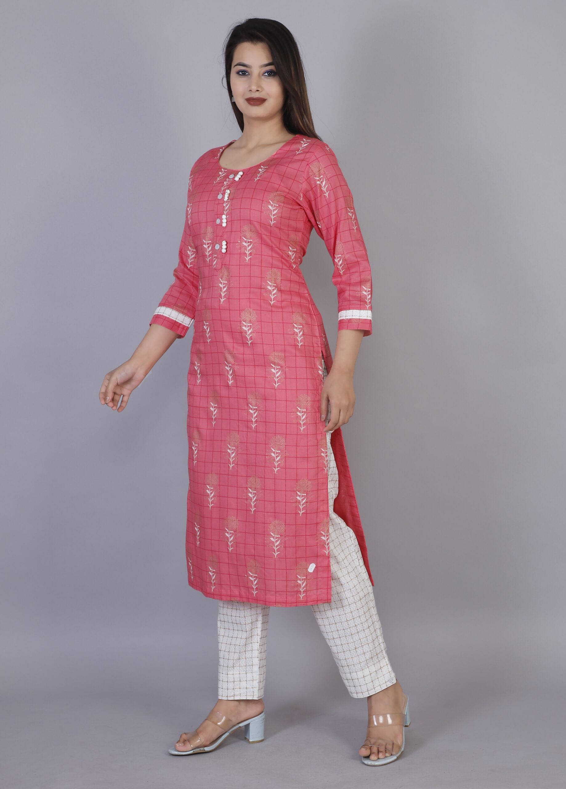 Women Pink Color Viscose Rayon Fabric Kurta Pant - Image 2