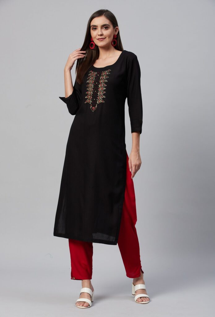 Women Black Color Viscose RayonFabric Kurta