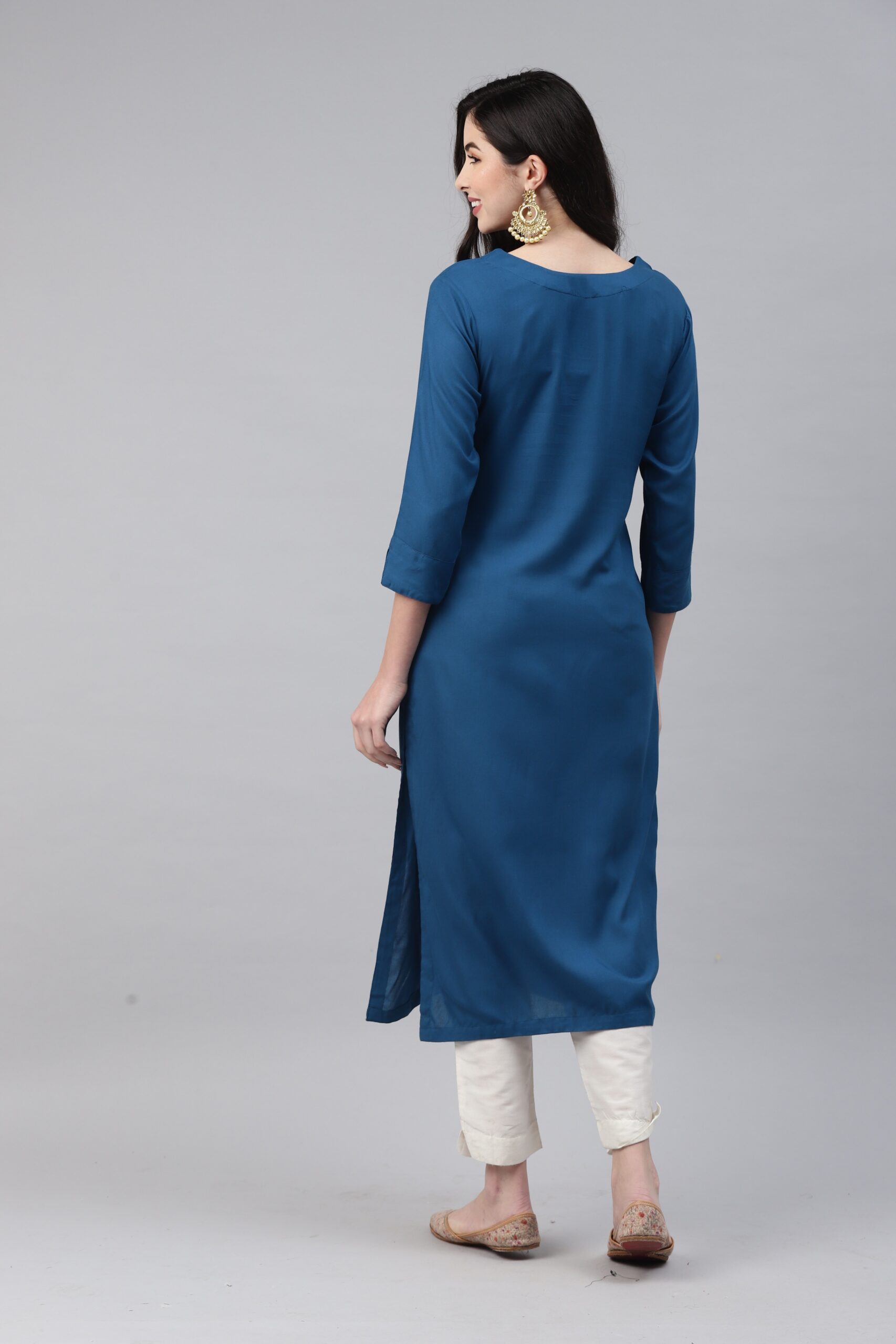 Women Tealblue Color Viscose RayonFabric Kurta - Image 2