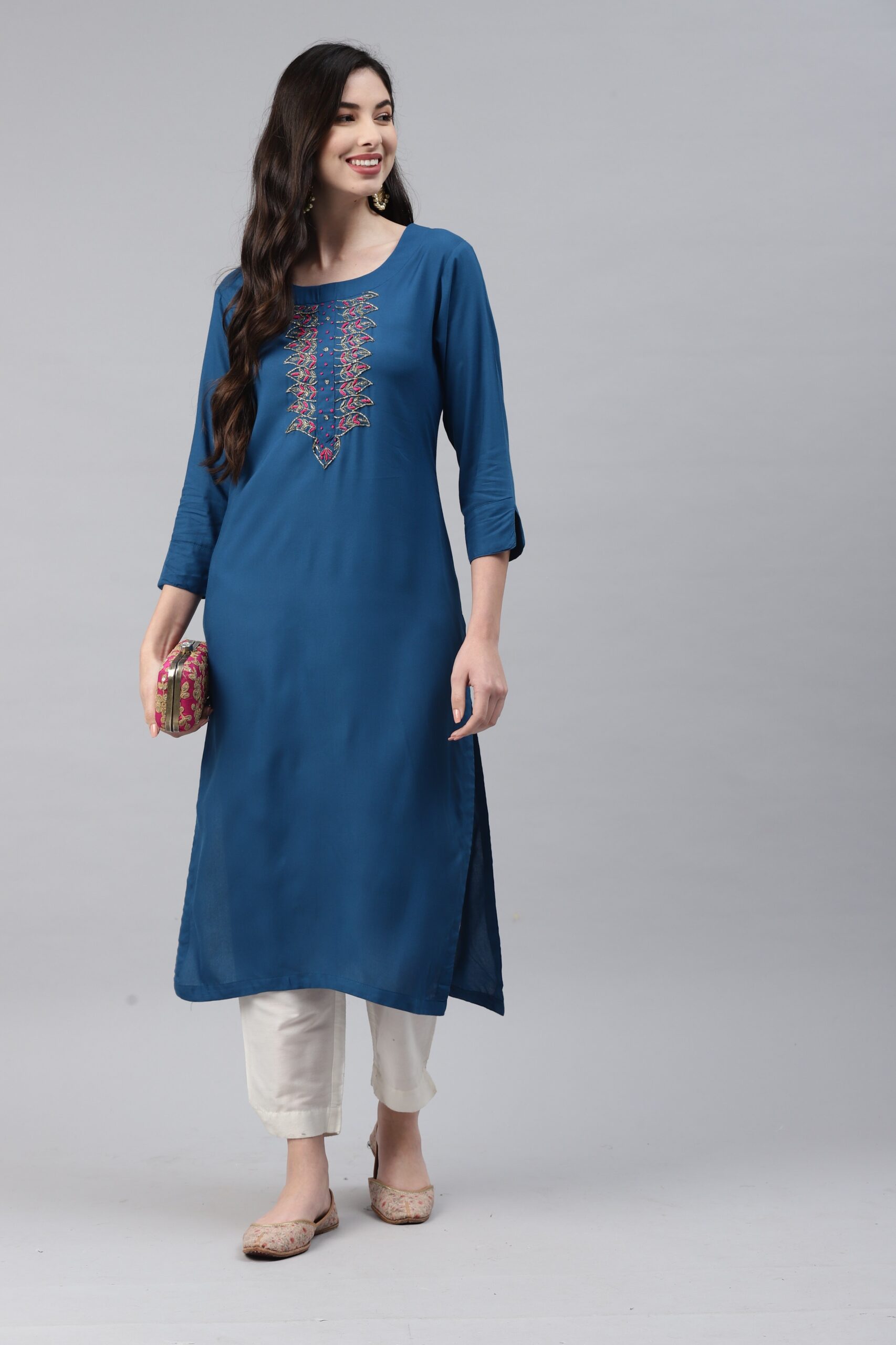 Women Tealblue Color Viscose RayonFabric Kurta