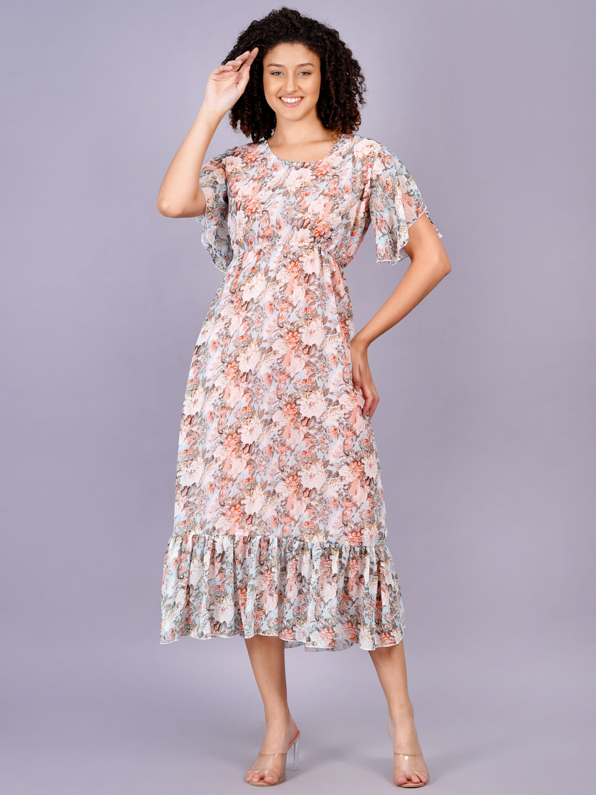 Women Multicolor Color Georgette Fabric Fit and Flare Dress