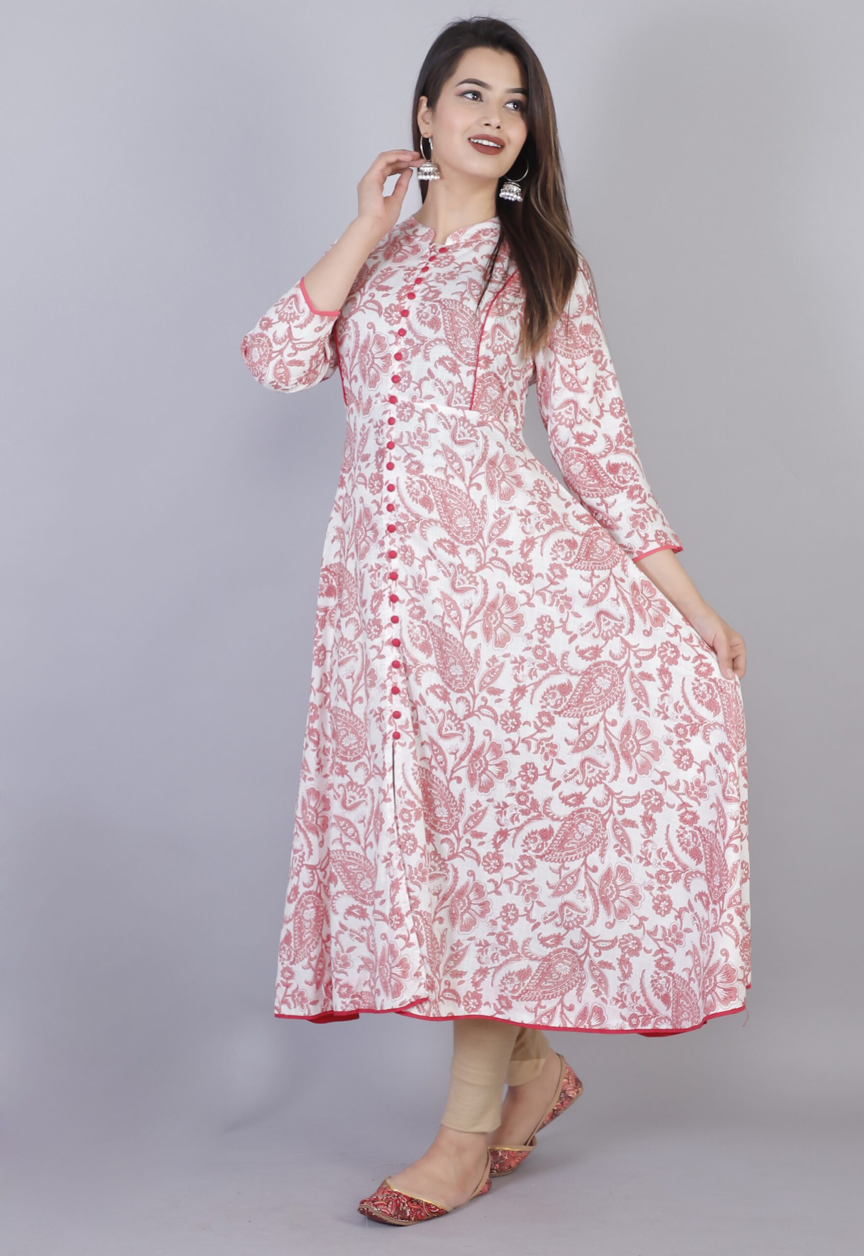 Women Pink White Color Viscose RayonFabric Kurta - Image 5