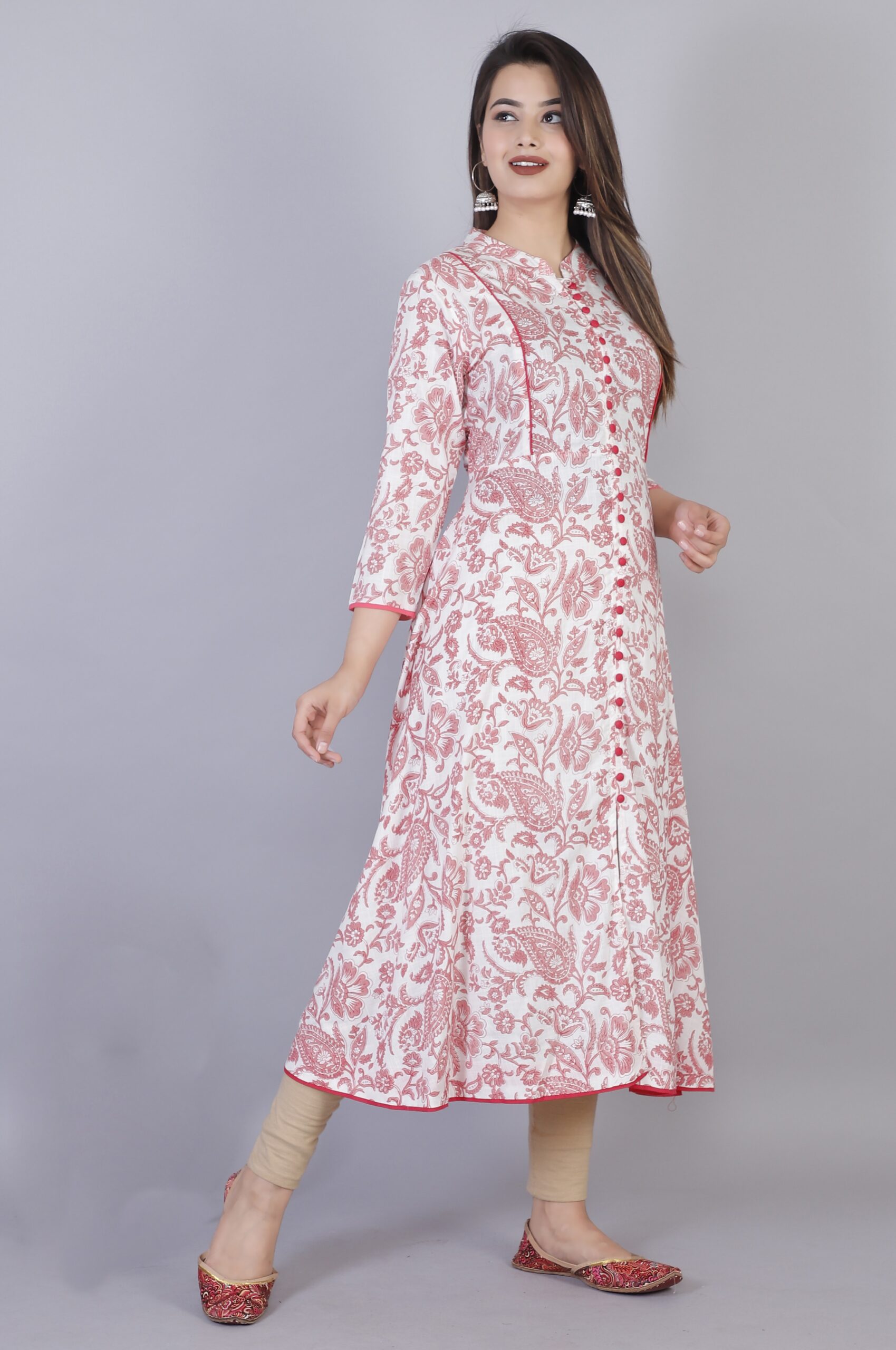 Women Pink White Color Viscose RayonFabric Kurta - Image 4