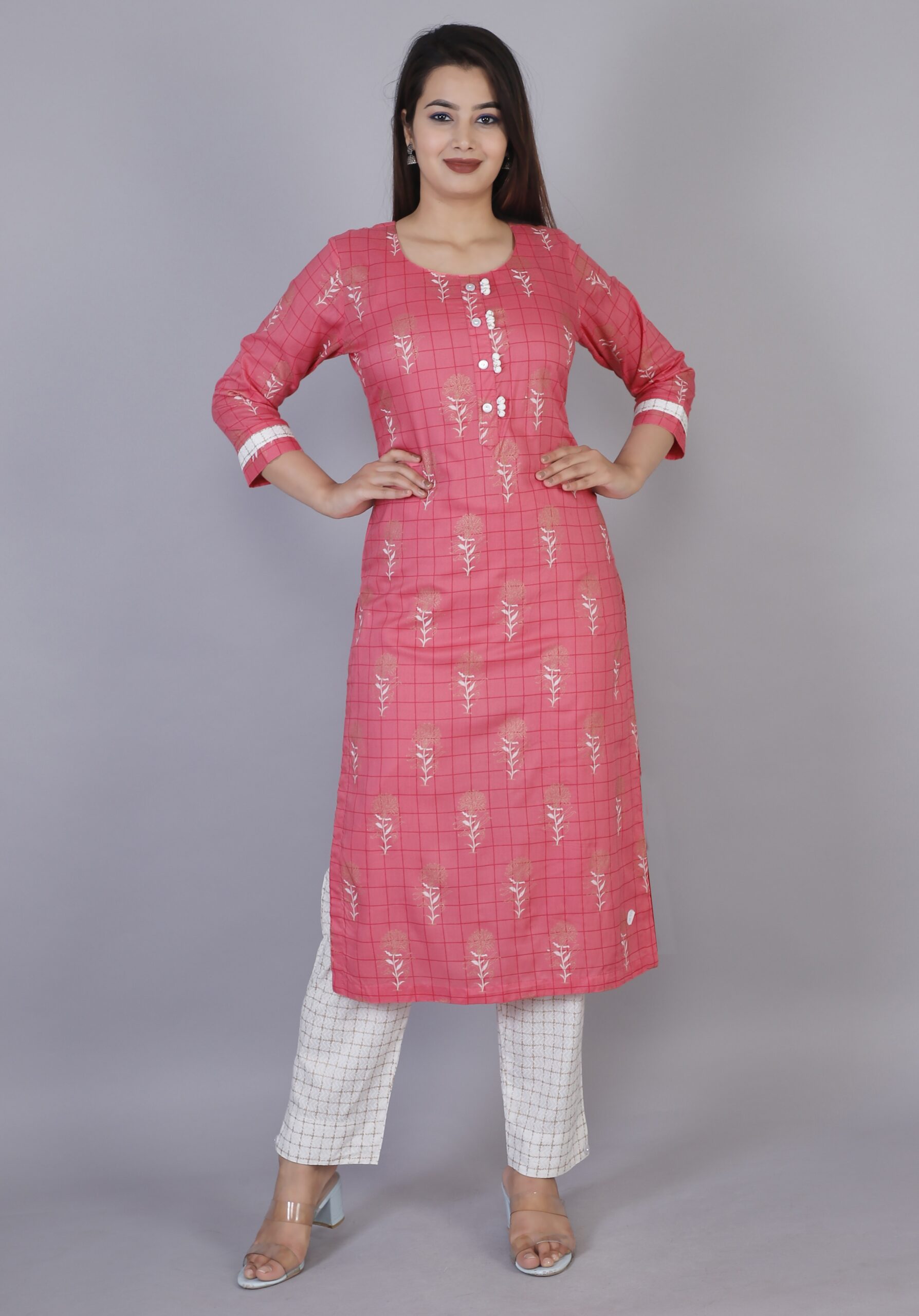 Women Pink Color Viscose Rayon Fabric  Kurta Pant