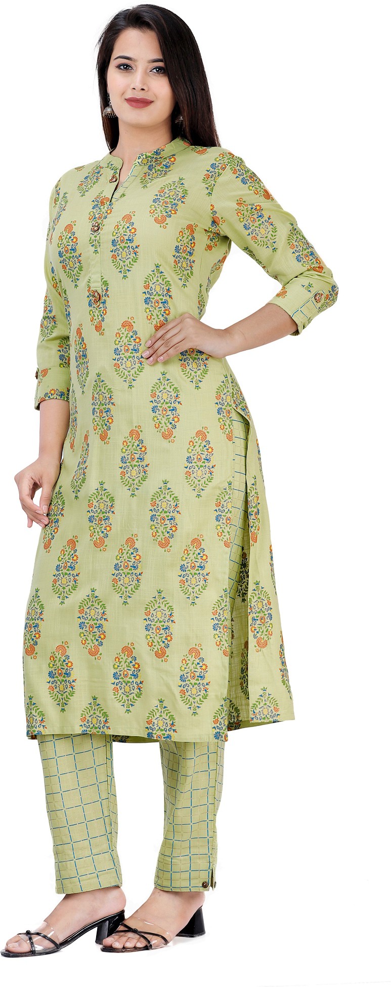 Women Green Color Viscose Rayon Fabric Kurta Pant - Image 4