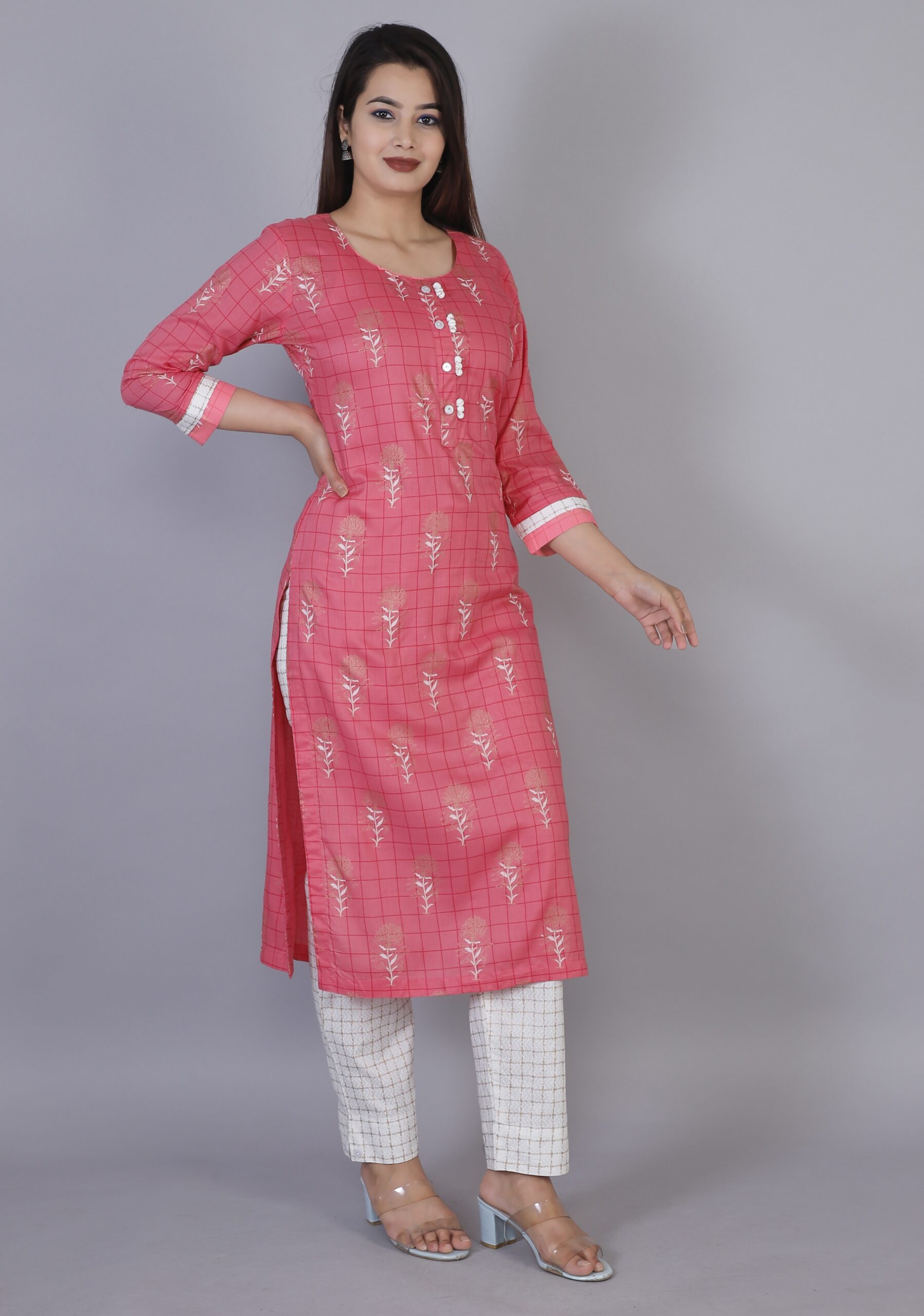 Women Pink Color Viscose Rayon Fabric Kurta Pant - Image 3