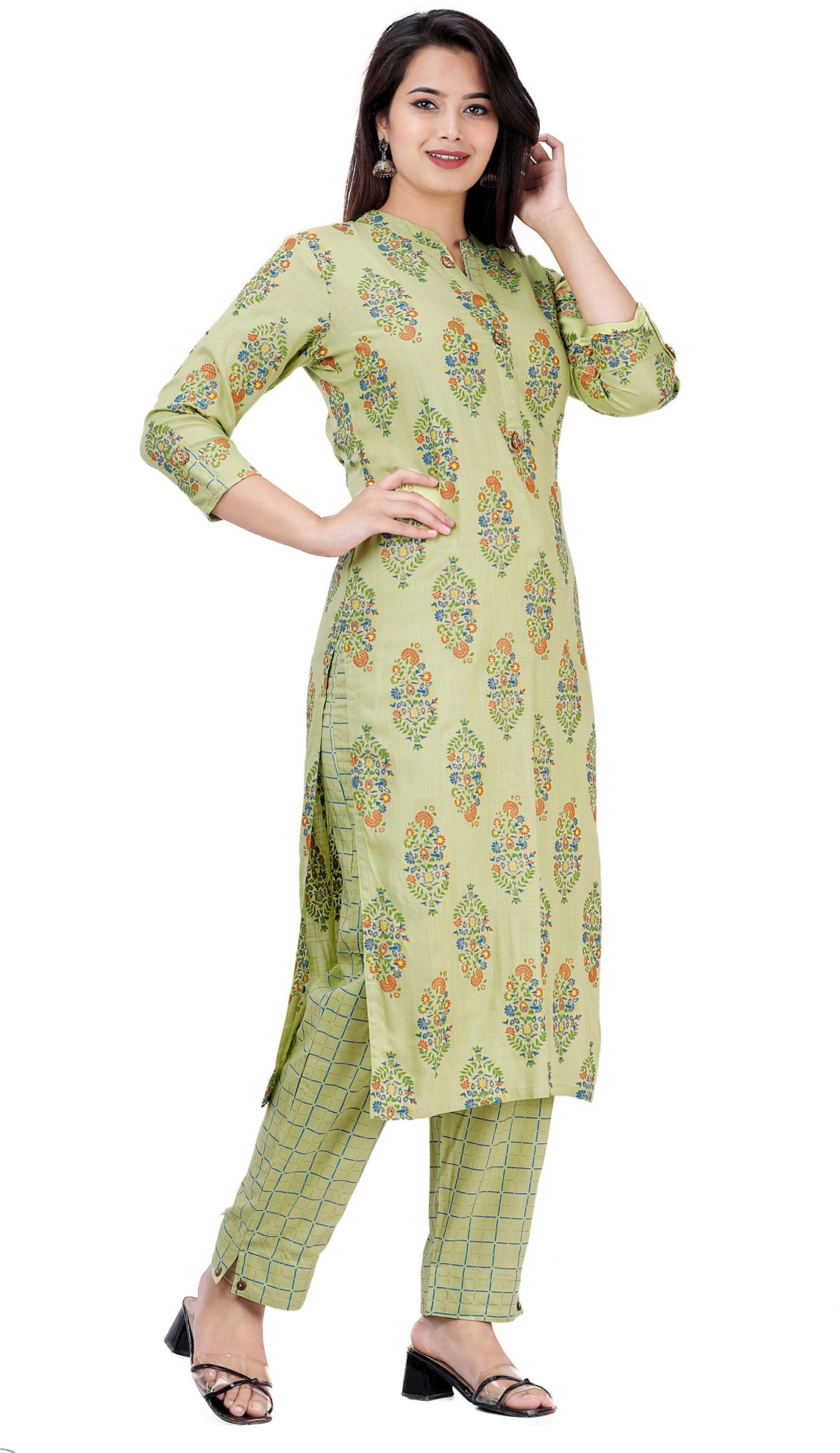 Women Green Color Viscose Rayon Fabric  Kurta Pant