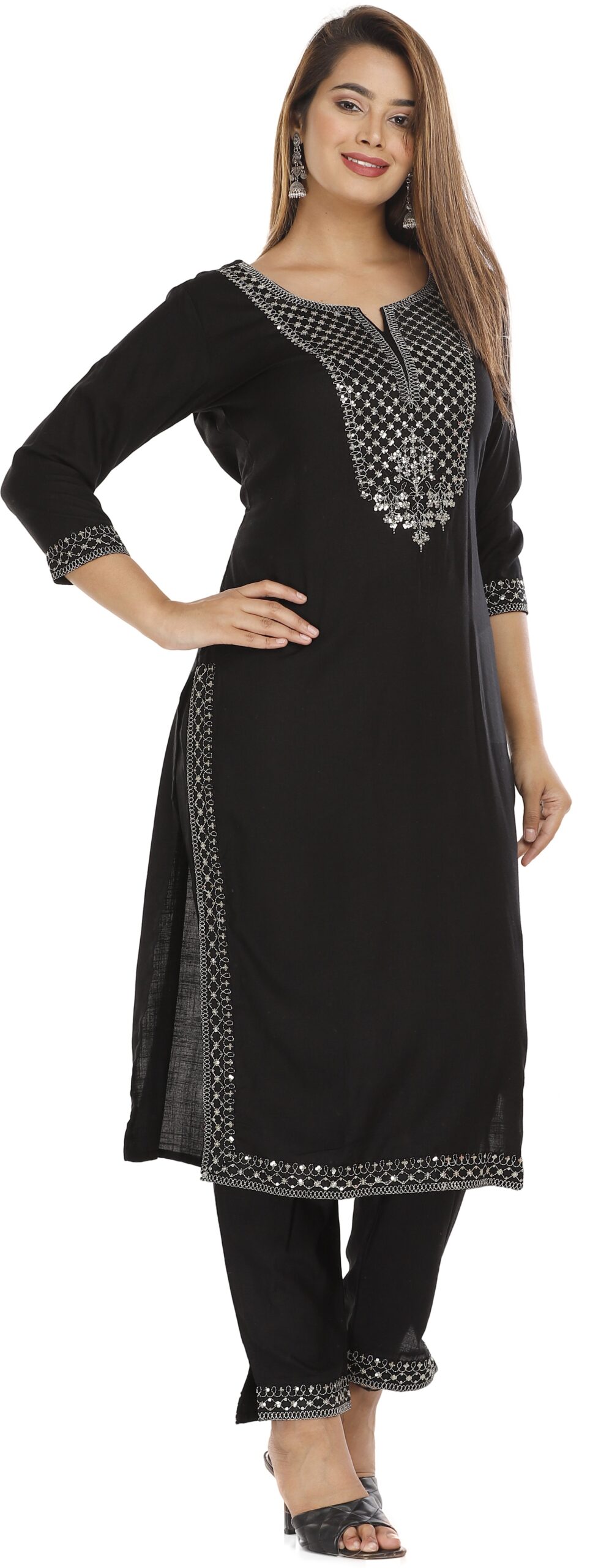Women Black Color Viscose Rayon Fabric Kurta Pant