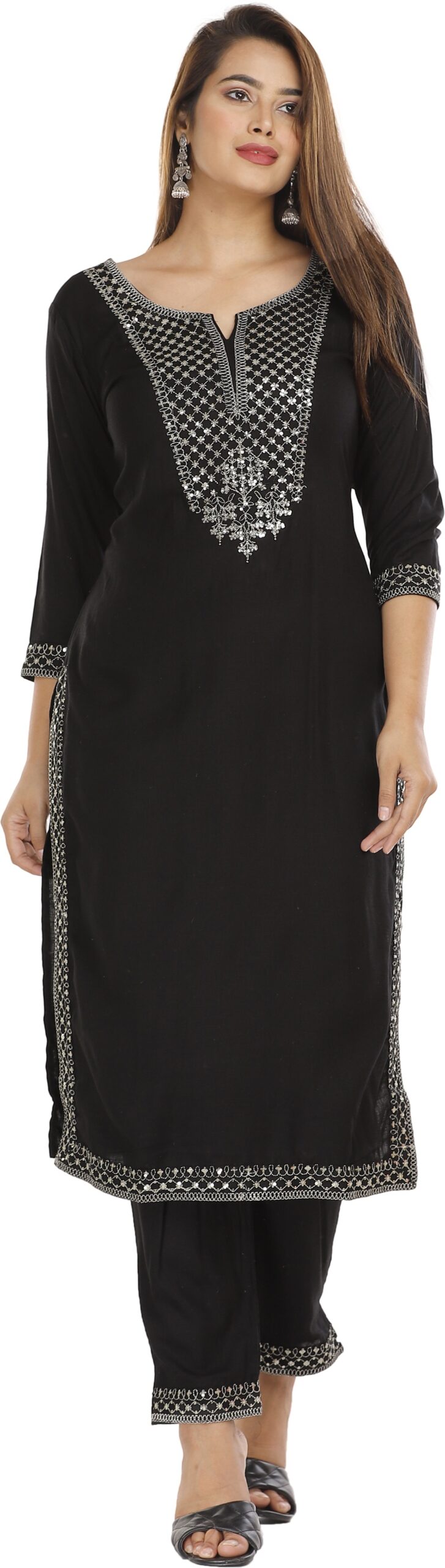 Women Black Color Viscose Rayon Fabric Kurta Pant - Image 3