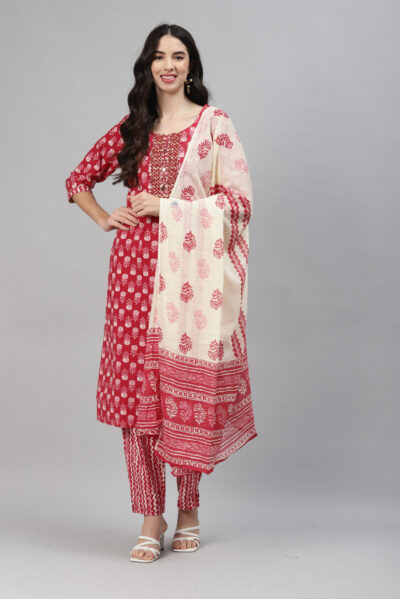 Women Red Color Kurta pant with Dupatta