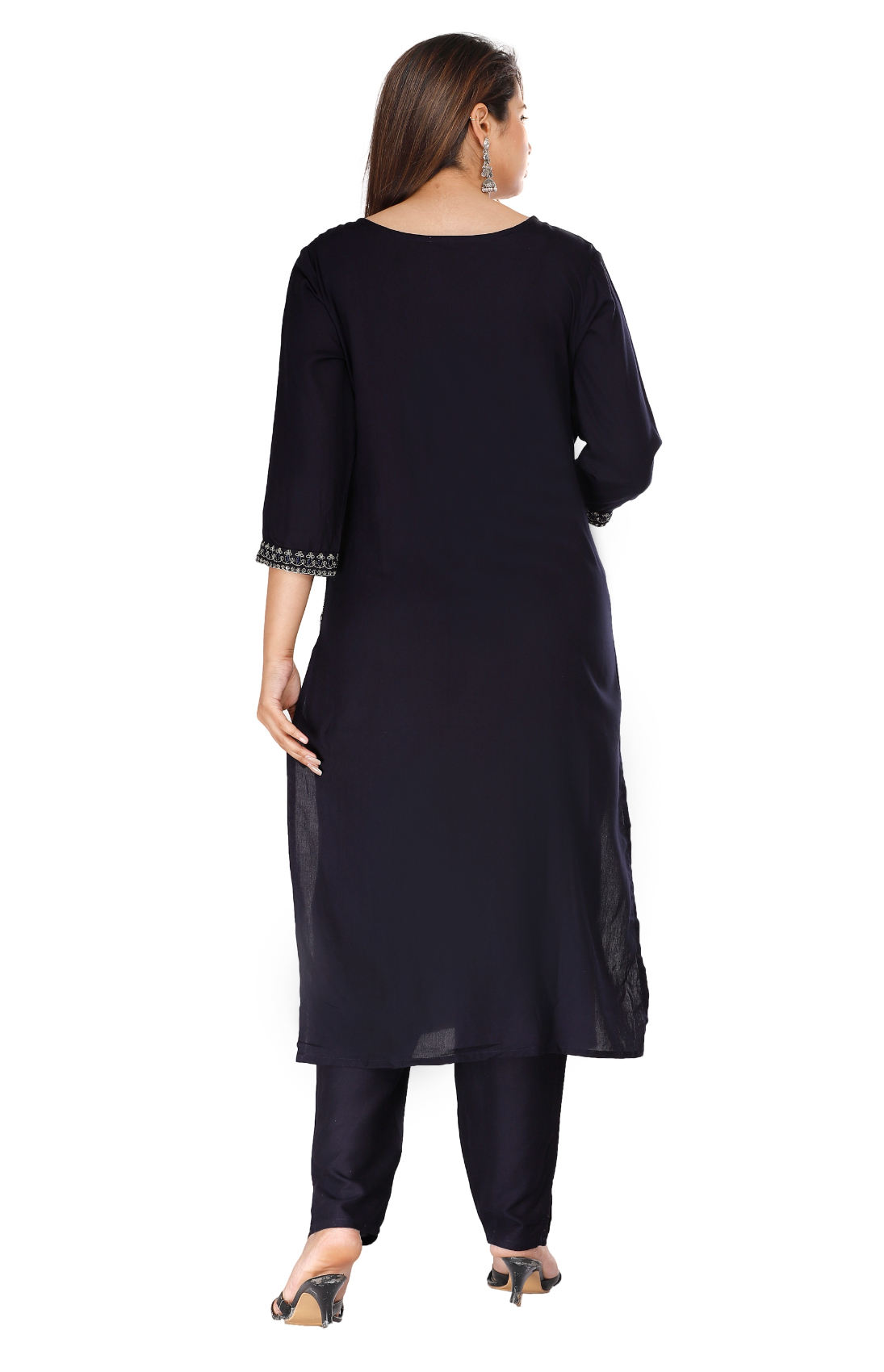 Women Navy Color Kurta Pant set - Image 4