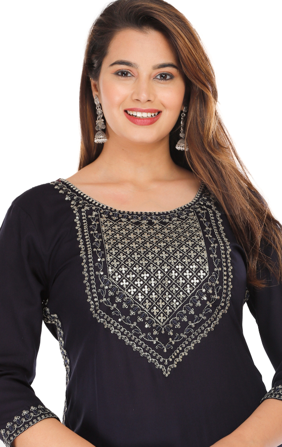 Women Navy Color Kurta Pant set - Image 5