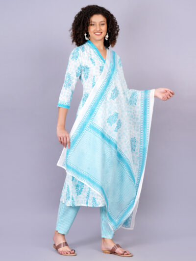 Women Skyblue Color Kurta Pant With Dupatta