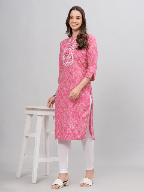 Women Pink Color Rayon Straight Kurta