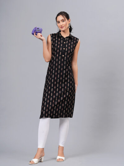 Women Black Color Sleeves Less Kurta