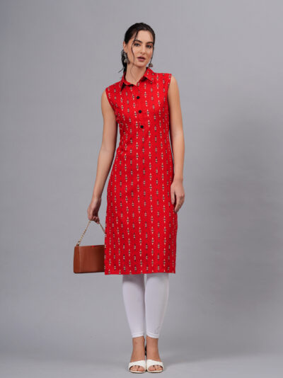 Women Red Color Rayon Straight Kurta