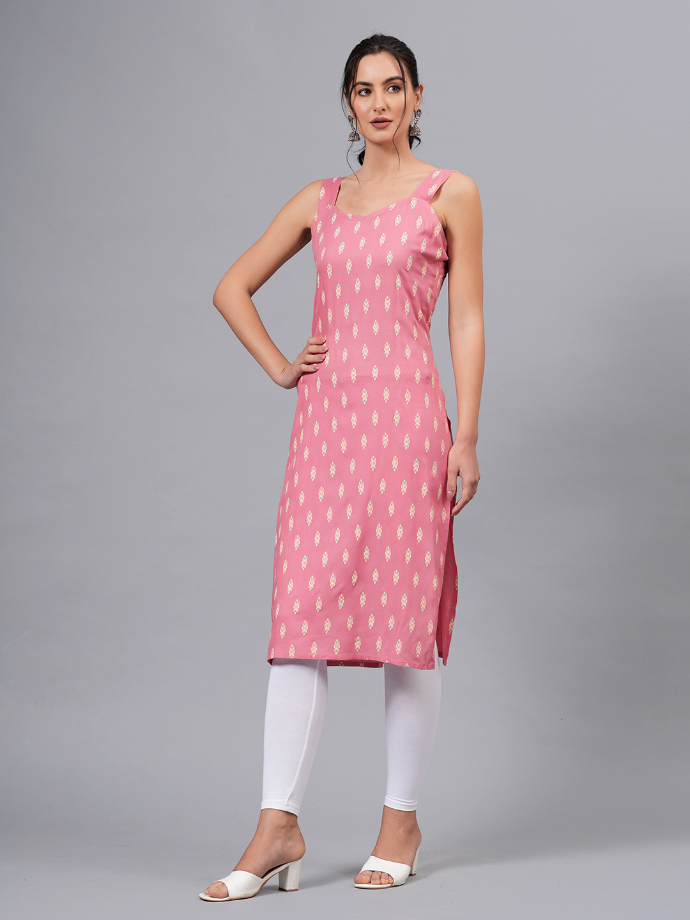 Women Pink Color Sleeveless Kurta - Image 2