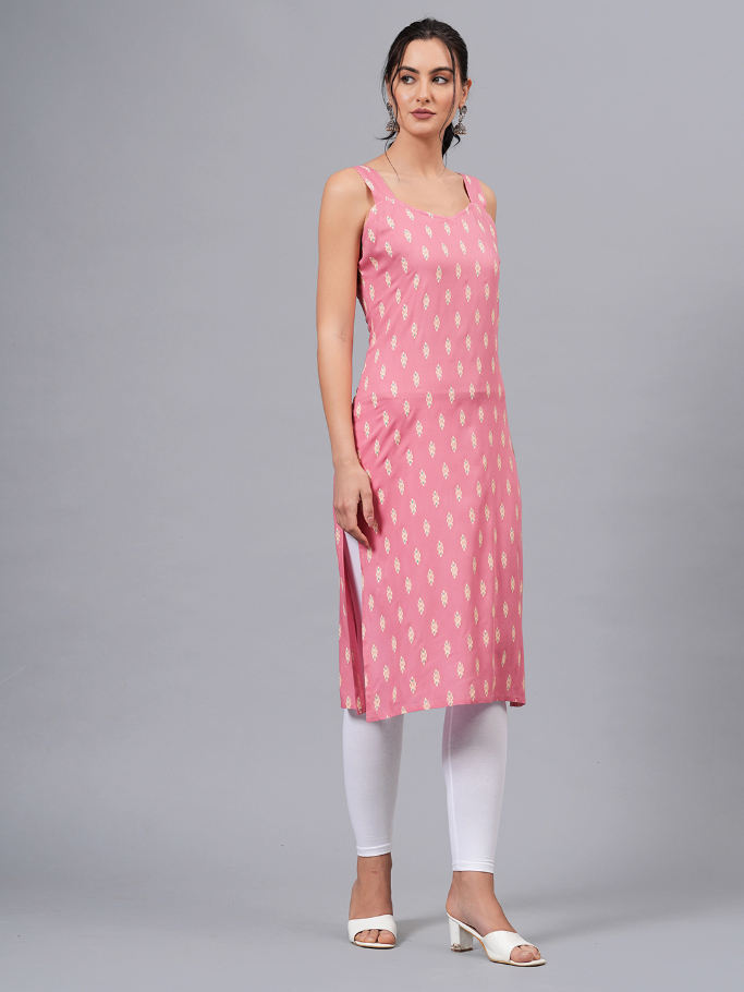 Women Pink Color Sleeveless Kurta - Image 3