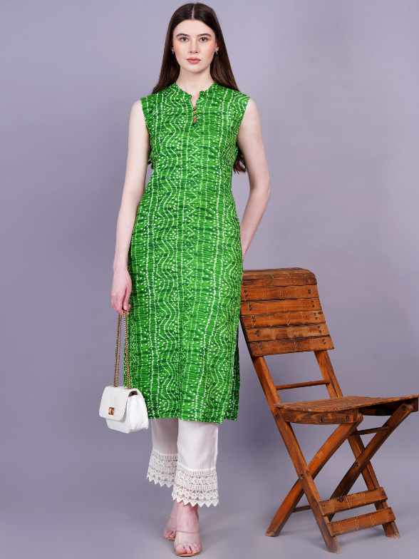 Women Green Color Straight Kurta