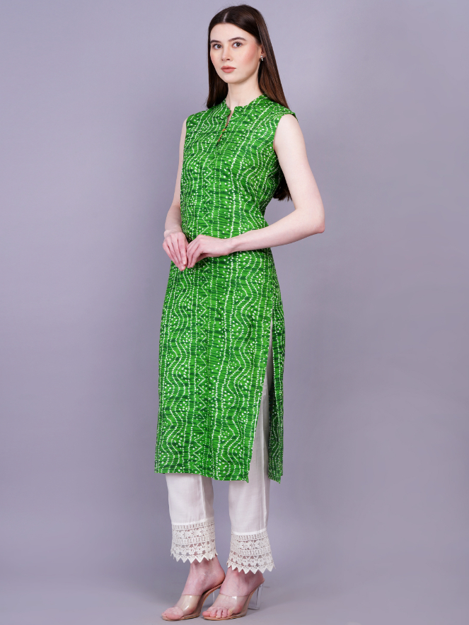 Women Green Color Straight Kurta - Image 3