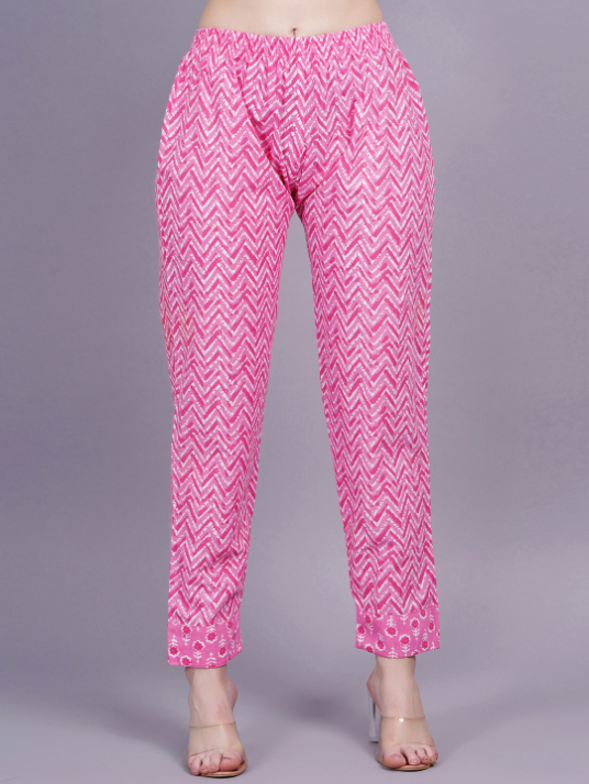 Women Pink Color Cotton Flared Kurta Pant Dupatta Set - Image 3