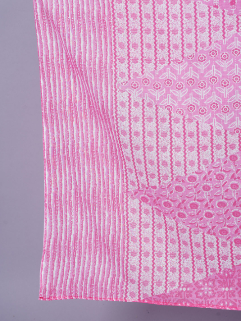 Women Pink Color Cotton Flared Kurta Pant Dupatta Set - Image 4