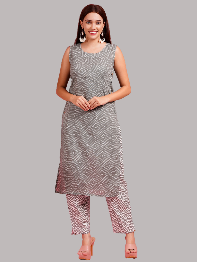 Women Grey Color Straight kurta set - Image 6