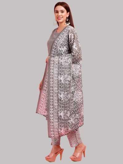 Women Grey Color Straight kurta set