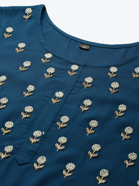 Women Teal Blue Color Straight Kurta - Image 2