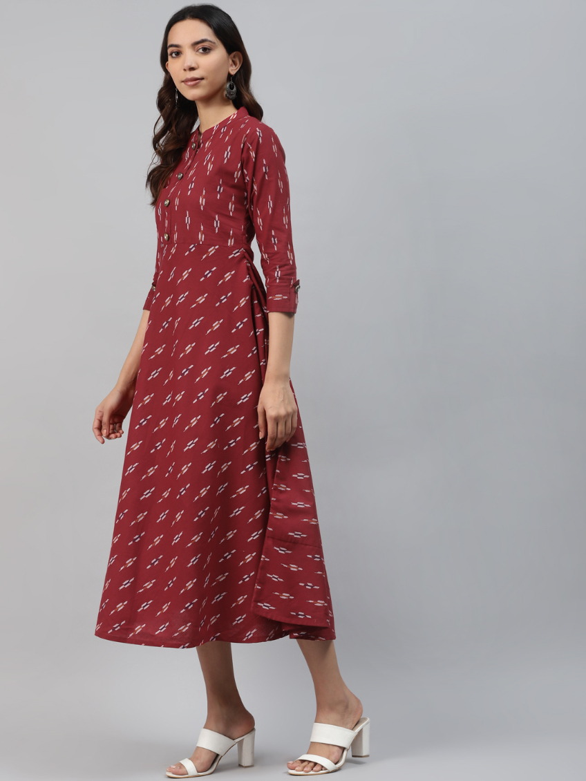 Women Fit and Flare Maroon Dress - Image 3