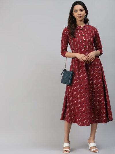Women Fit and Flare Maroon Dress