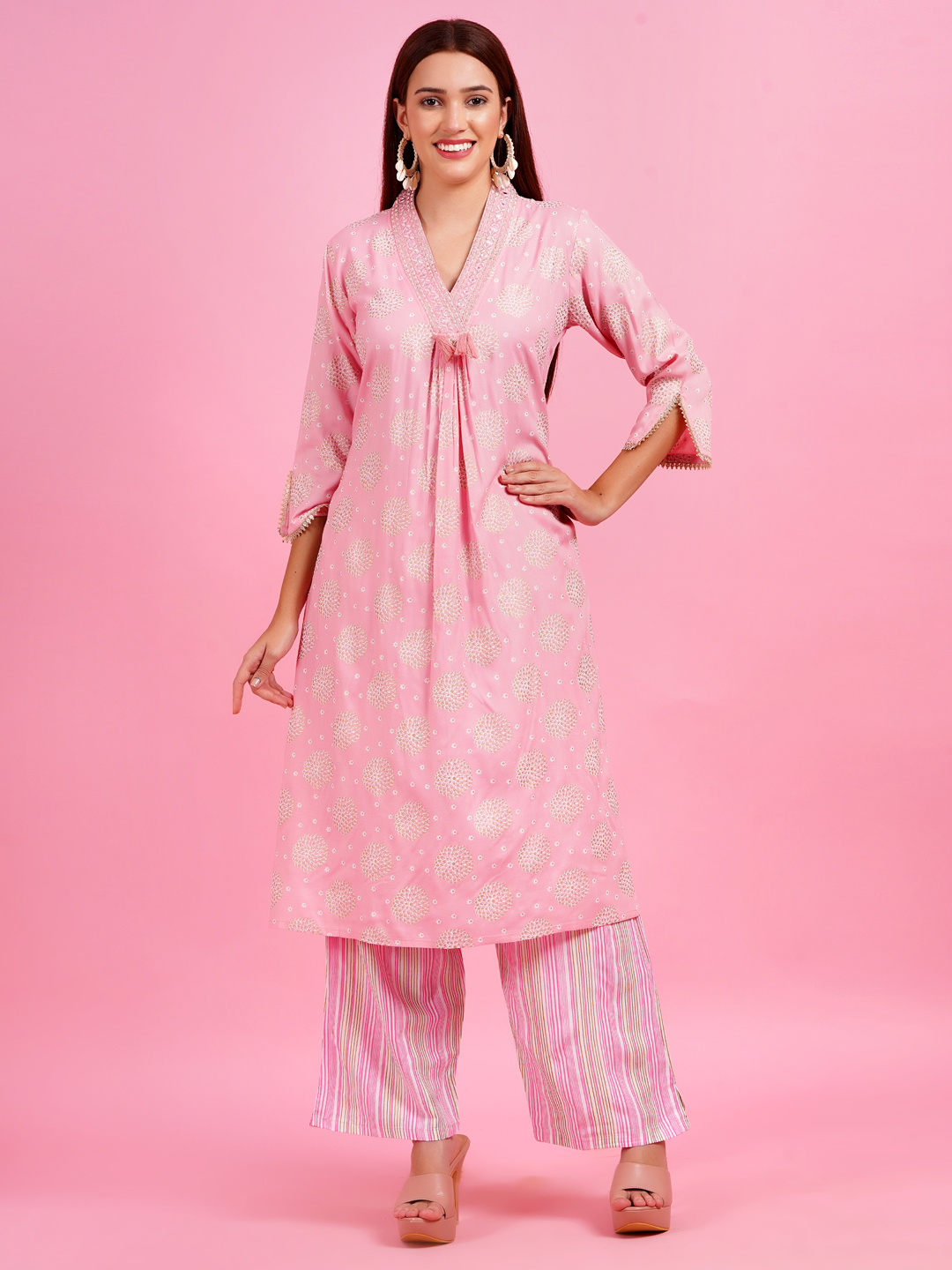 Women Pure Cotton Kurta Palazzo Set - Image 3