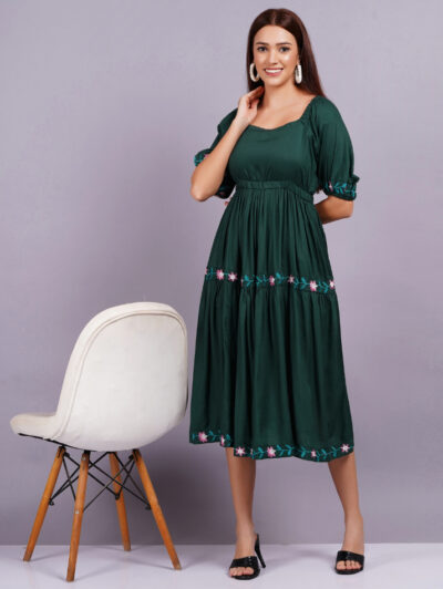 Women Fit and Flare Green Dress