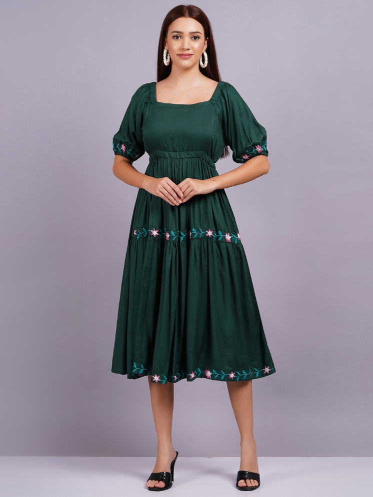 Women Fit and Flare Green Dress - Image 5