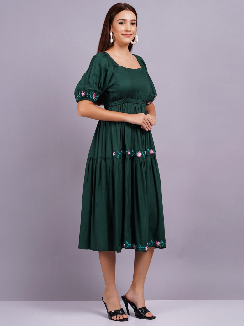 Women Fit and Flare Green Dress - Image 6