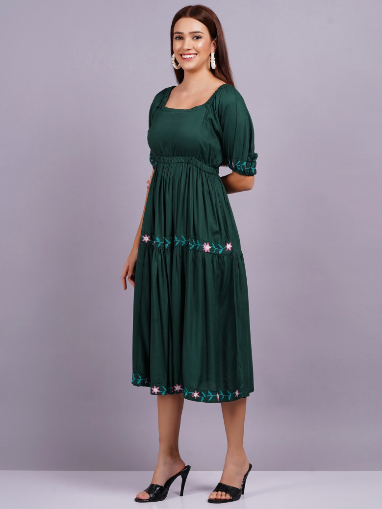 Women Fit and Flare Green Dress - Image 7