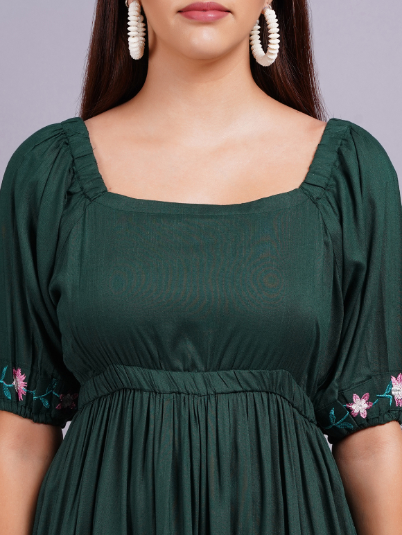 Women Fit and Flare Green Dress - Image 3