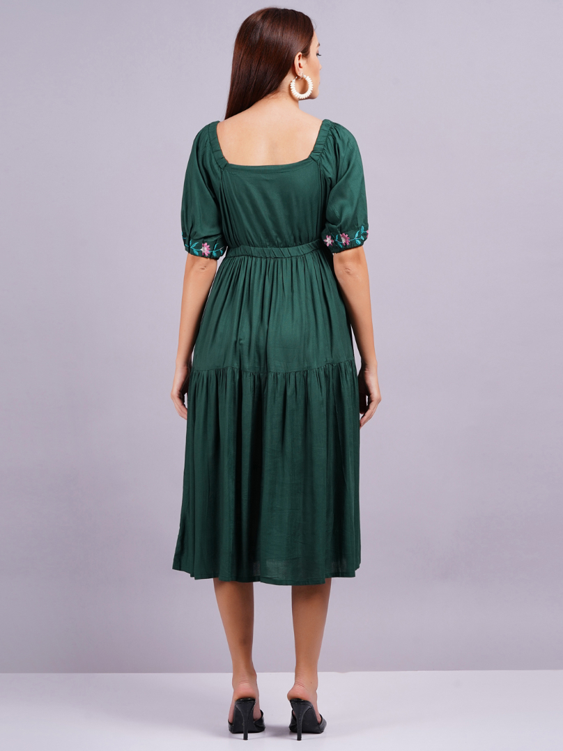 Women Fit and Flare Green Dress - Image 4