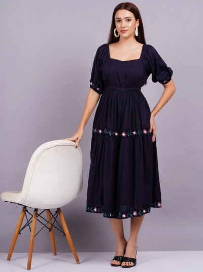 Women Fit and Flare Dark Blue Dress