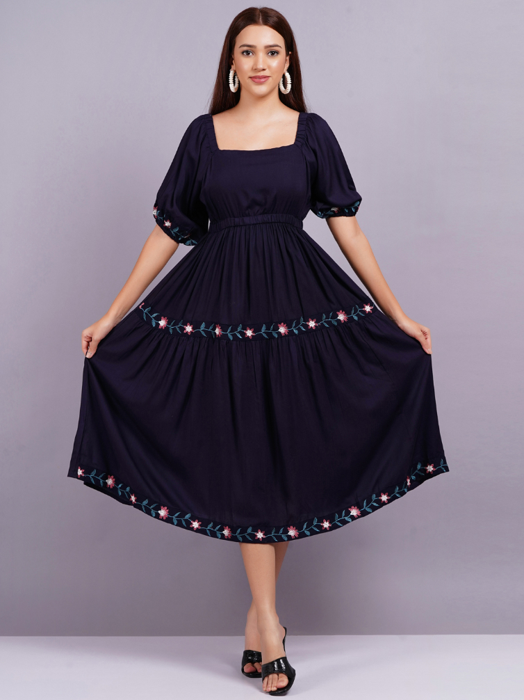 Women Fit and Flare Dark Blue Dress - Image 4