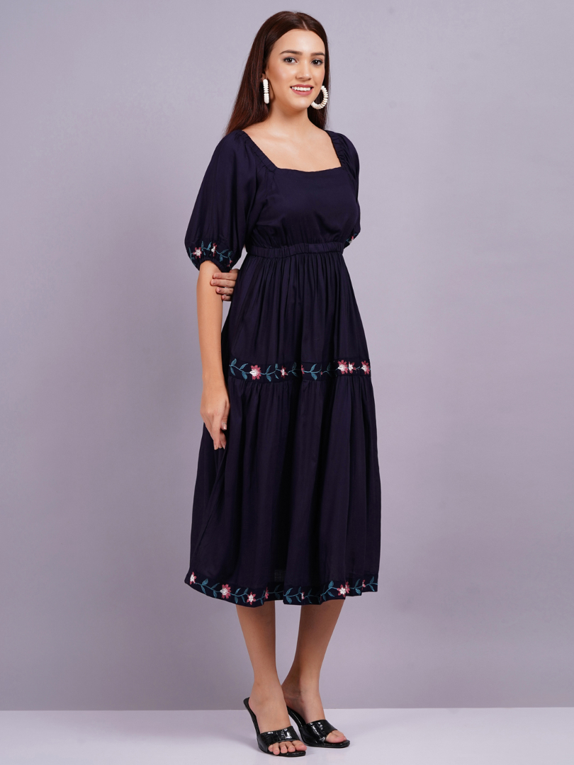 Women Fit and Flare Dark Blue Dress - Image 6